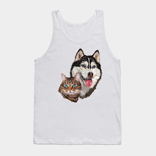 Cat and husky Tank Top by obscurite